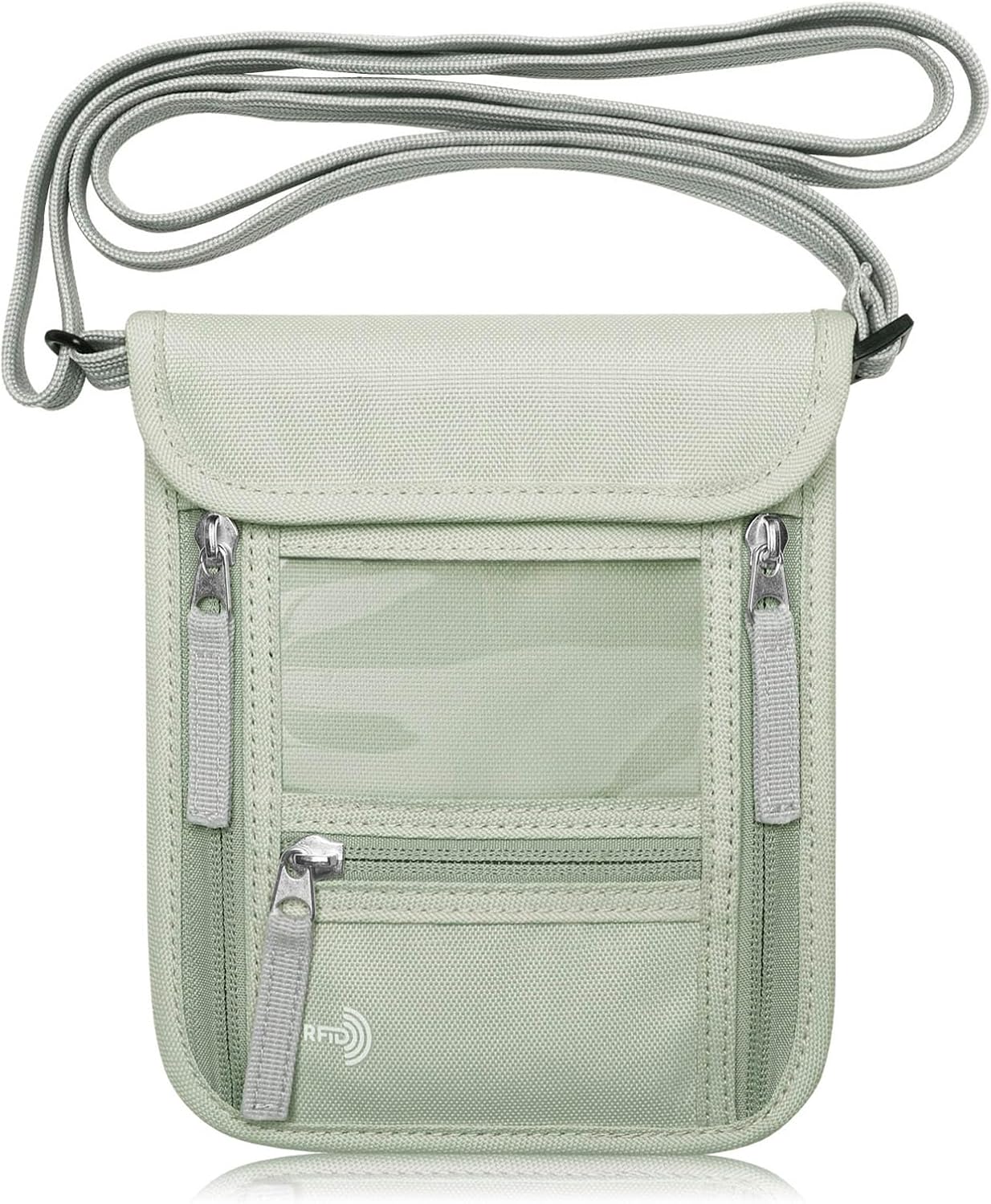 WALNEW Passport Holder Neck Pouch Travel Wallet for Women and Men, RFID Blocking Security Slim Traveling Wallet with Around Neck Lanyard Strap, Light Green - Image 1