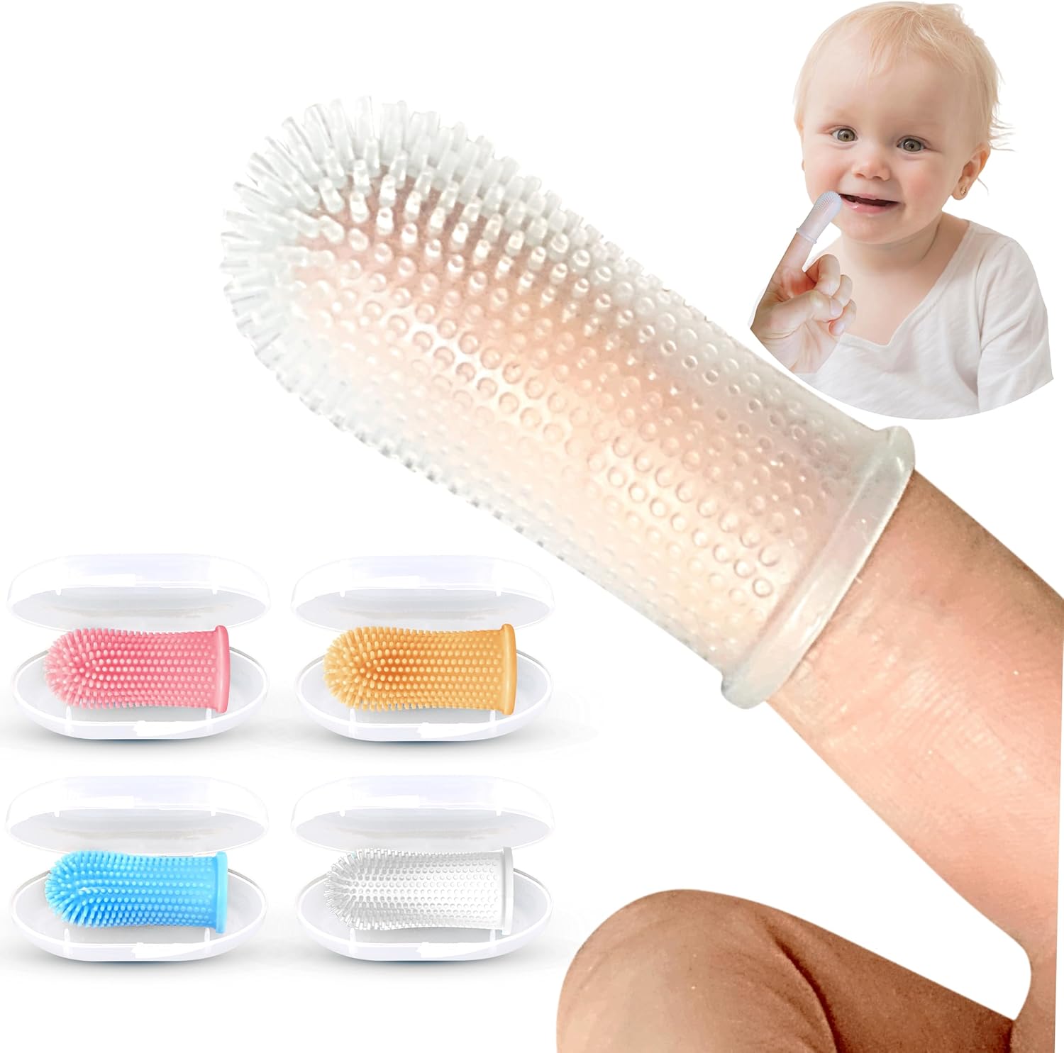 Itsy Bitsy People 360 degree silicone finger toothbrush front view for baby oral care.