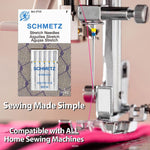 Close up view of Schmetz 90/14 stretch needle shank and point