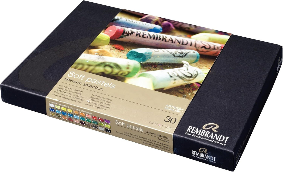 Rembrandt soft pastel sticks organized inside protective packaging box