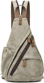 PU Leather Sling Bag - Small Crossbody Backpack Shoulder Casual Daypack Rucksack for Men Women(Khaki) - Image 15