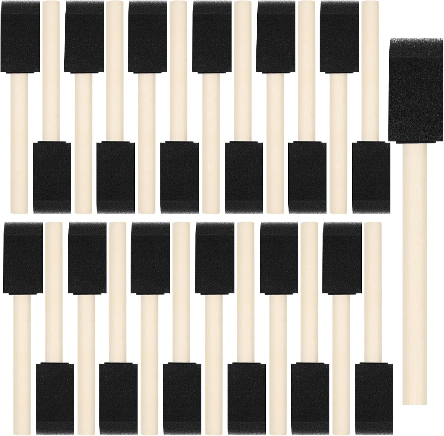 Vivinin 40 Pcs Foam Brush front view of the 1-inch sponge paint brush set.
