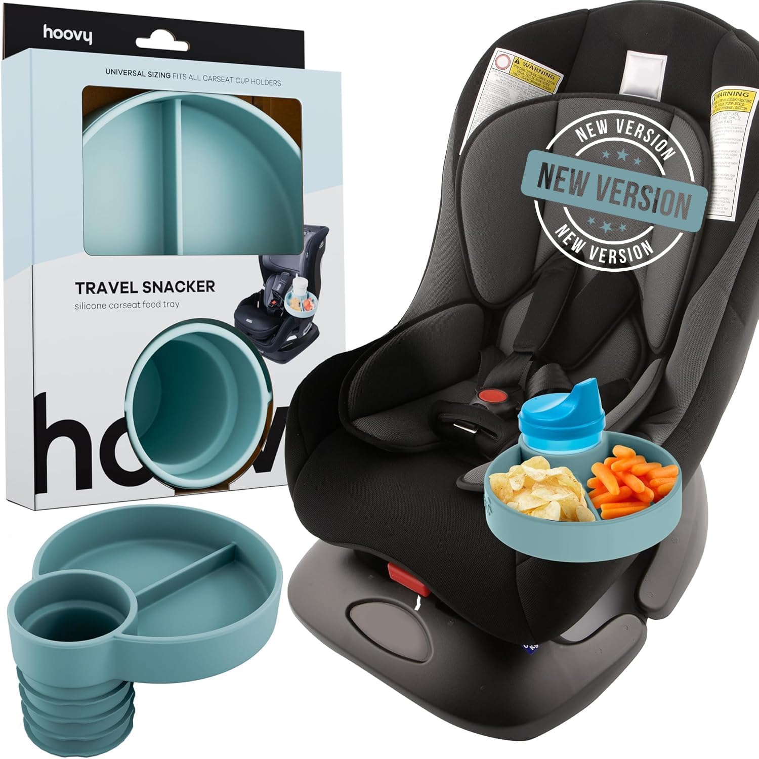 Hoovy Silicone Cup Holder Tray front view sharkskin grey color car seat snack accessory