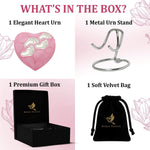 Solace Forever pink heart keepsake urn angled perspective on display stand.