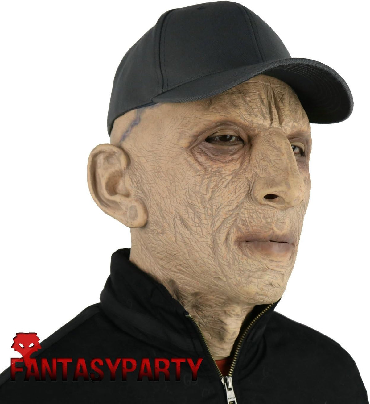 FantasyParty old man costume mask worn by model