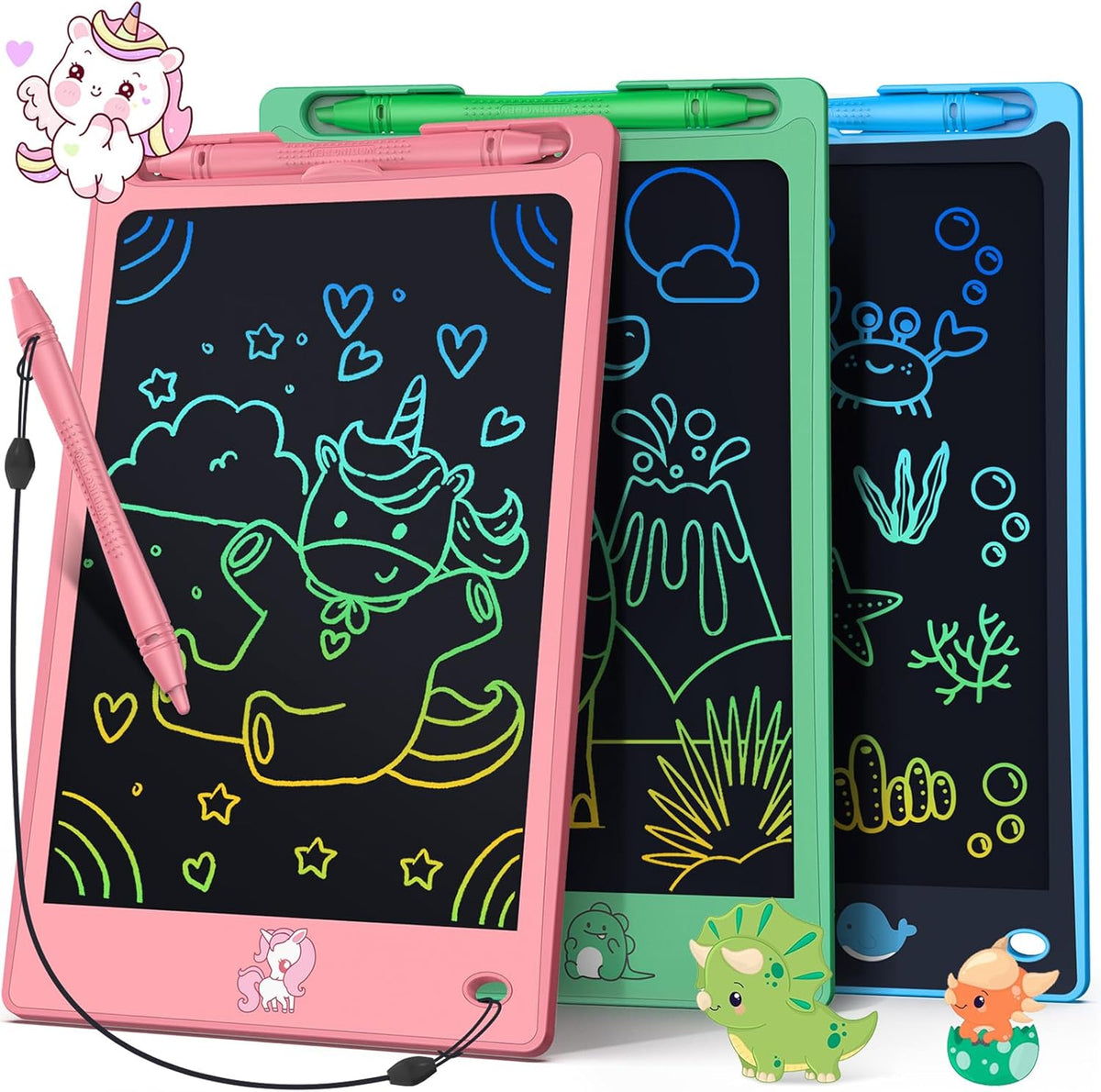 Flueston LCD writing tablet 3 pack front view