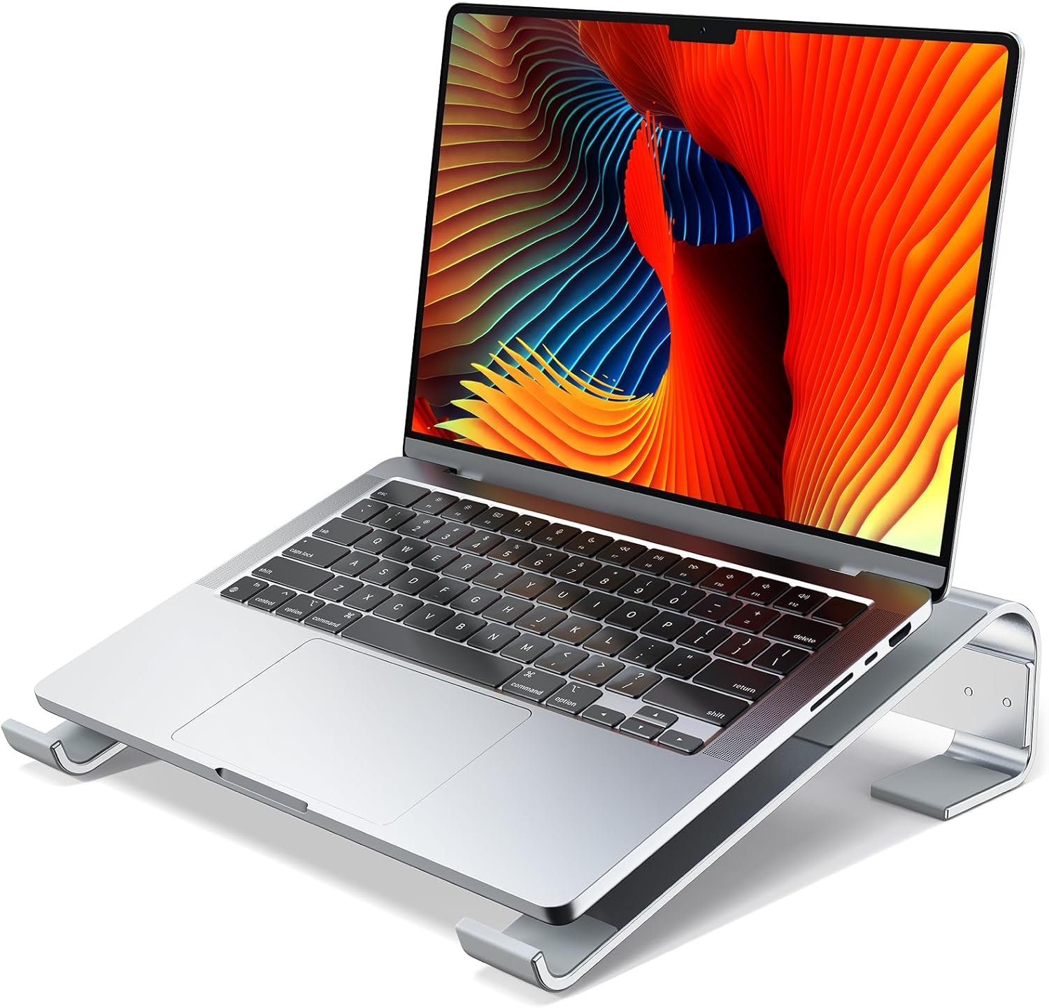MOKURU aluminum laptop stand front view silver riser on desk setup