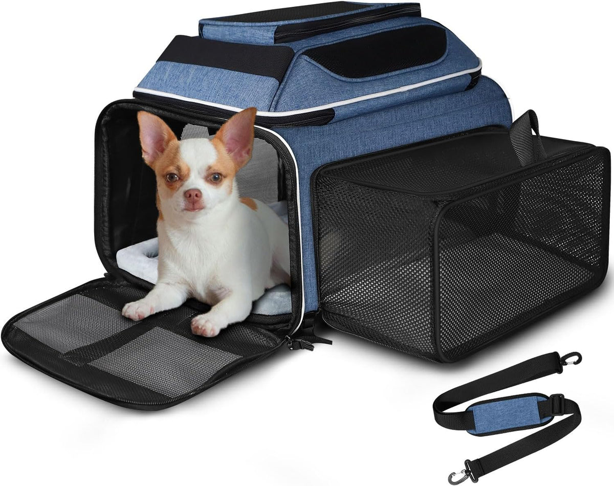 Top and Side Expandable Small Pet Carrier Airline Approved, Blue | 17"Lx11"Wx9.5"H, for Alaska Airlines, Pets Under 10 Lbs, Lockable Zippers,Soft-Sided, Anti-Scratch Mesh - Image 10