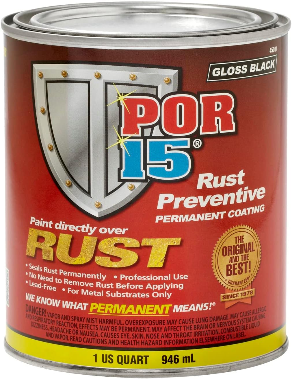 POR-15 Gloss Black Rust Preventive Coating 32 Fluid Ounces front view