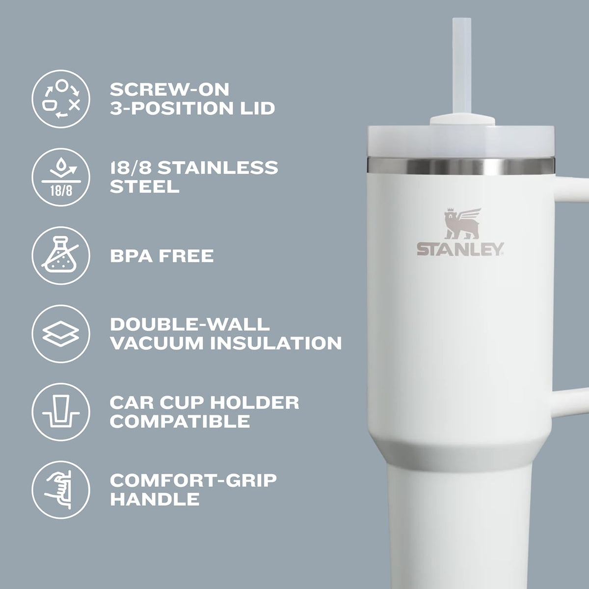 Stanley black cup ergonomic comfort grip handle detail