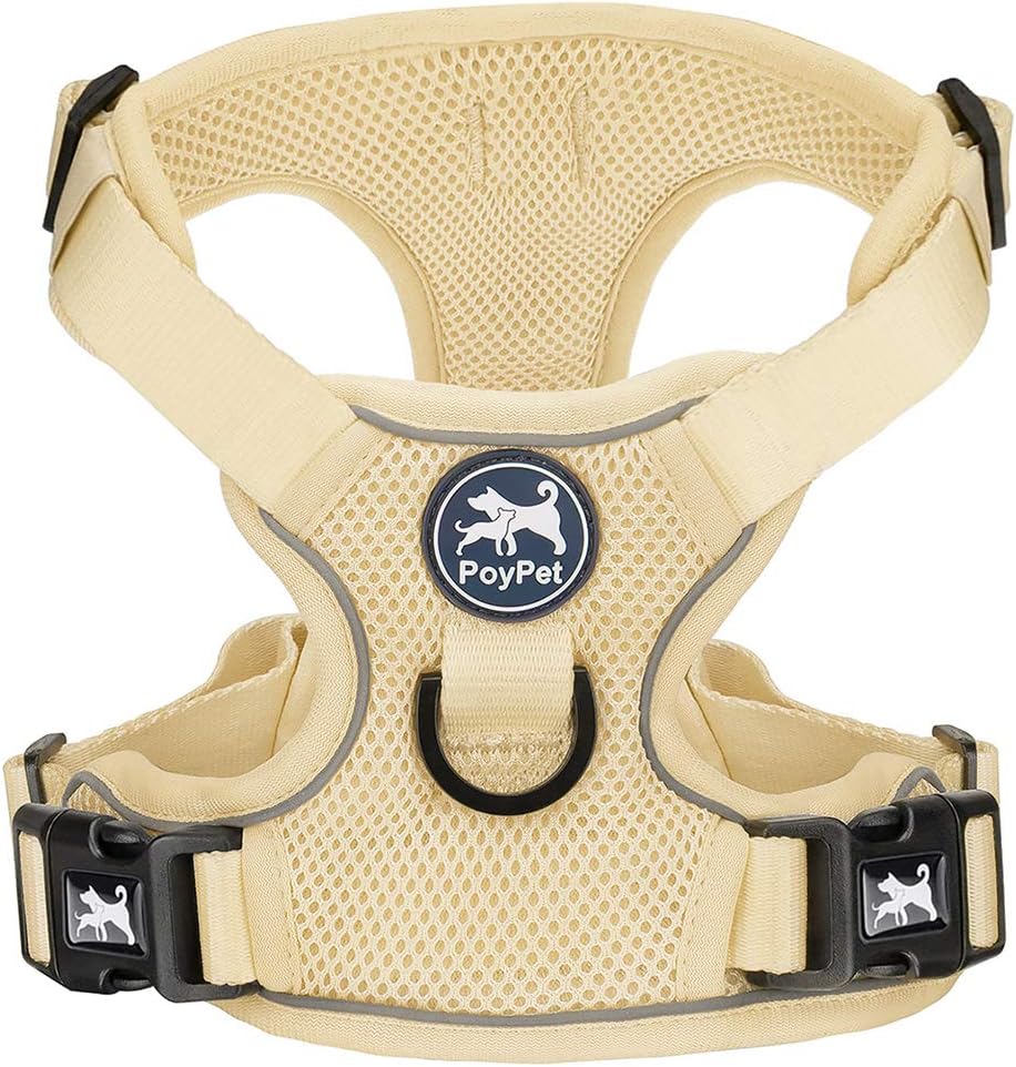 PoyPet mesh dog harness front view showing khaki puppy vest design