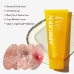 Texture shot of the gold calendula peel off formula and the pink capsule gel mask showing the encapsulated beads.