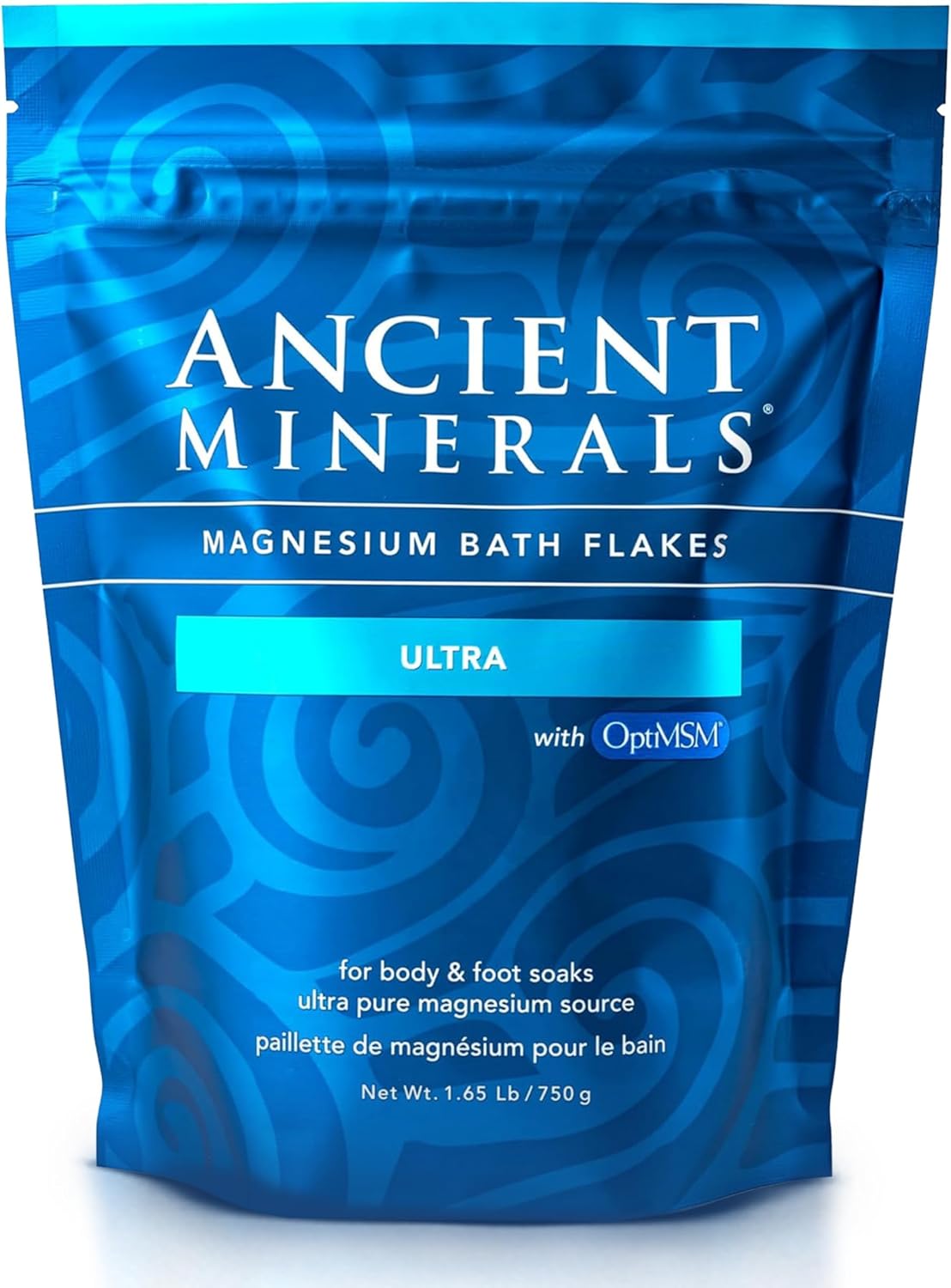 Ancient Minerals Magnesium Bath Flakes Ultra front view packaging