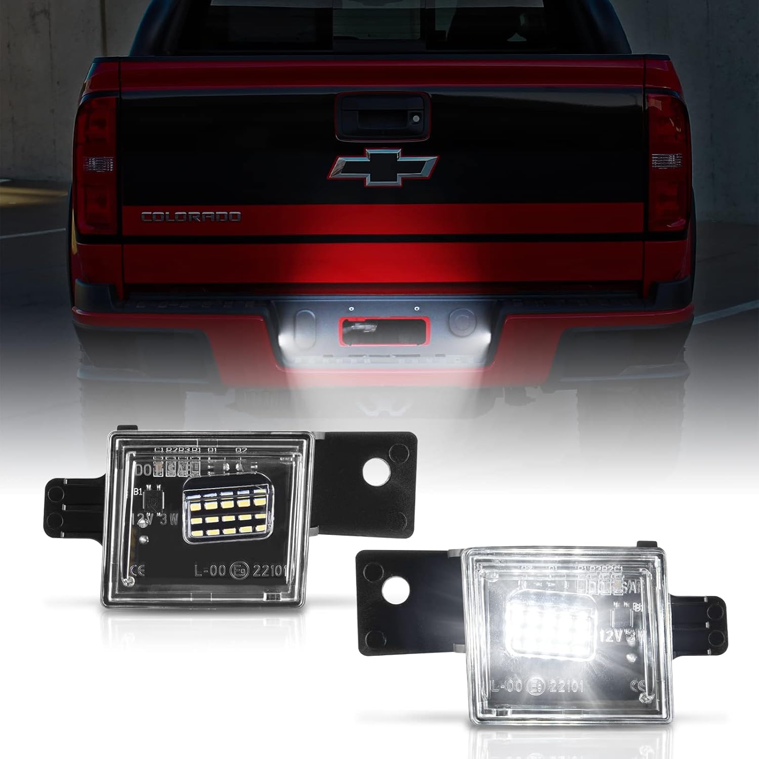 Gempro LED license plate light rear tag lamp assembly front view showing clear polycarbonate lens