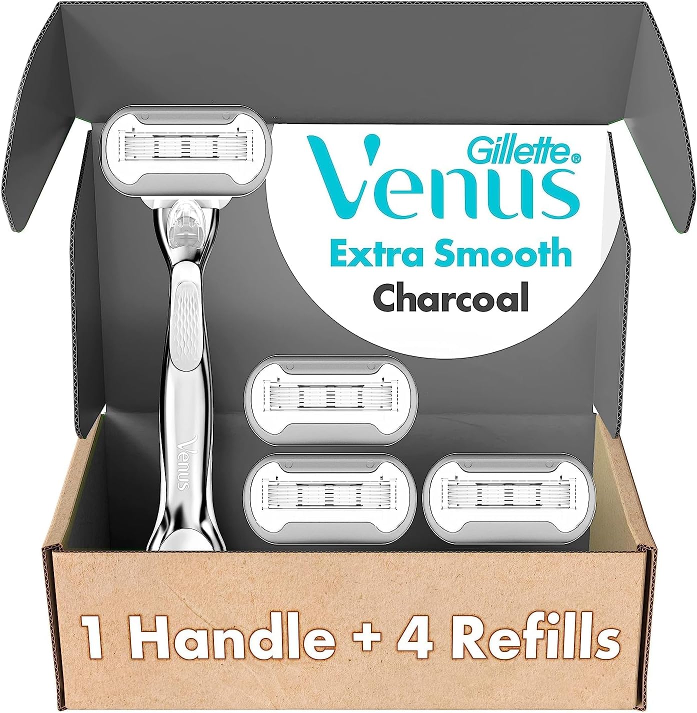 Gillette Venus Extra Smooth Charcoal Women's Razor Handle + 4 Blade Refills - Image 1