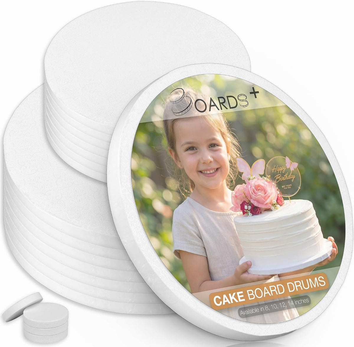 BOARDS+ Cake Drums 8, 10 & 12 Inch (3 Sizes, 12 Pack Total) | 1/2" Thick Cake Rounds + Prop Up Tool Included | 0.5" Sturdy Circles, Seamless & Greaseproof For Presenting Heavy/ Tiered Cakes - Image 9