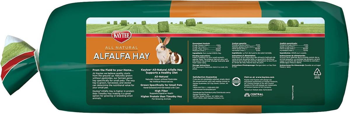 Sun cured alfalfa mini bale for breeding and young small animals back view