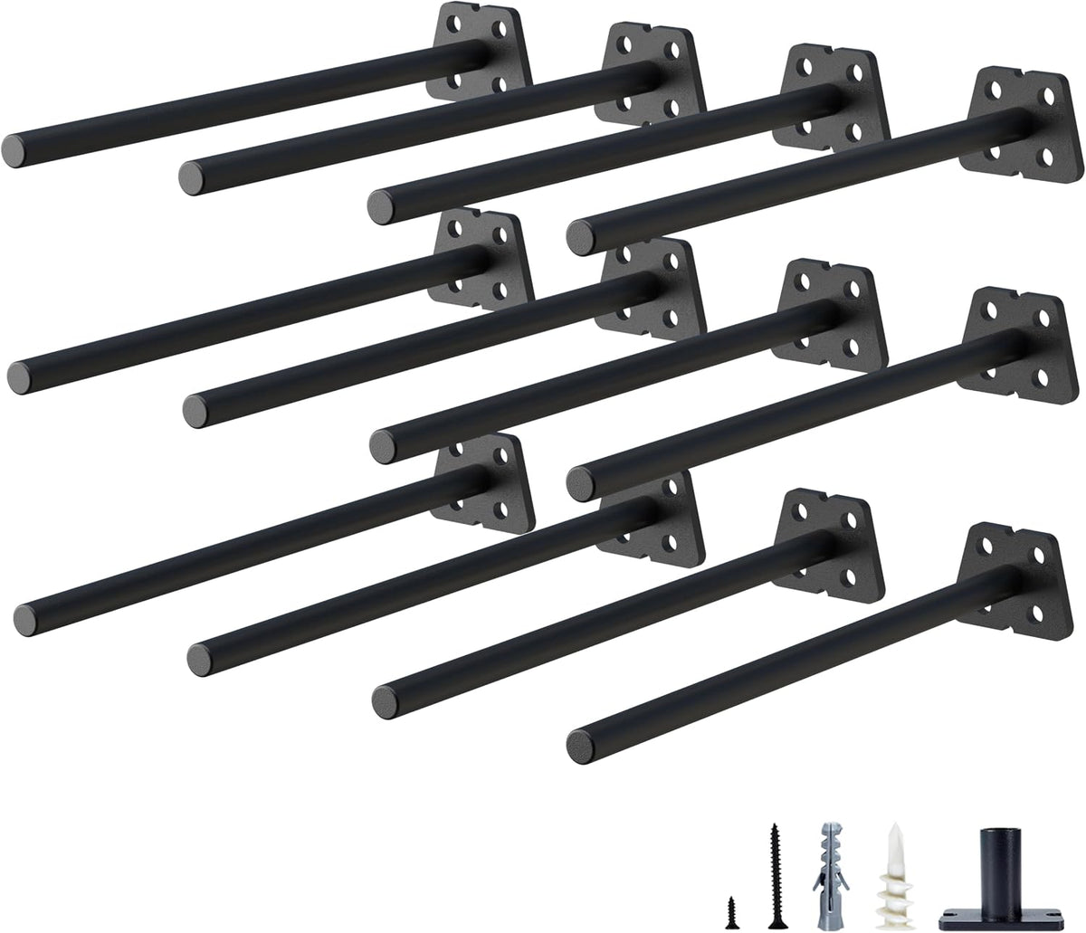 Pack of six NEODROP hidden shelf brackets laid out