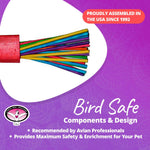 Durable pine wood and paper shredding toy for pet bird beak health.