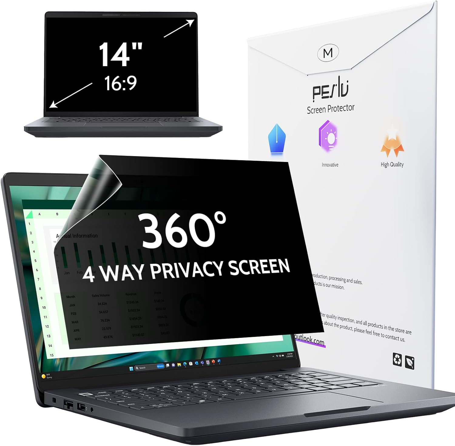 Peslv 360 Degree 14 Inch Laptop Privacy Screen Front View