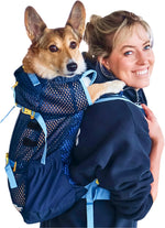 K9 Sport Sack Kloud dog carrier backpack in blue front view showing full mesh construction