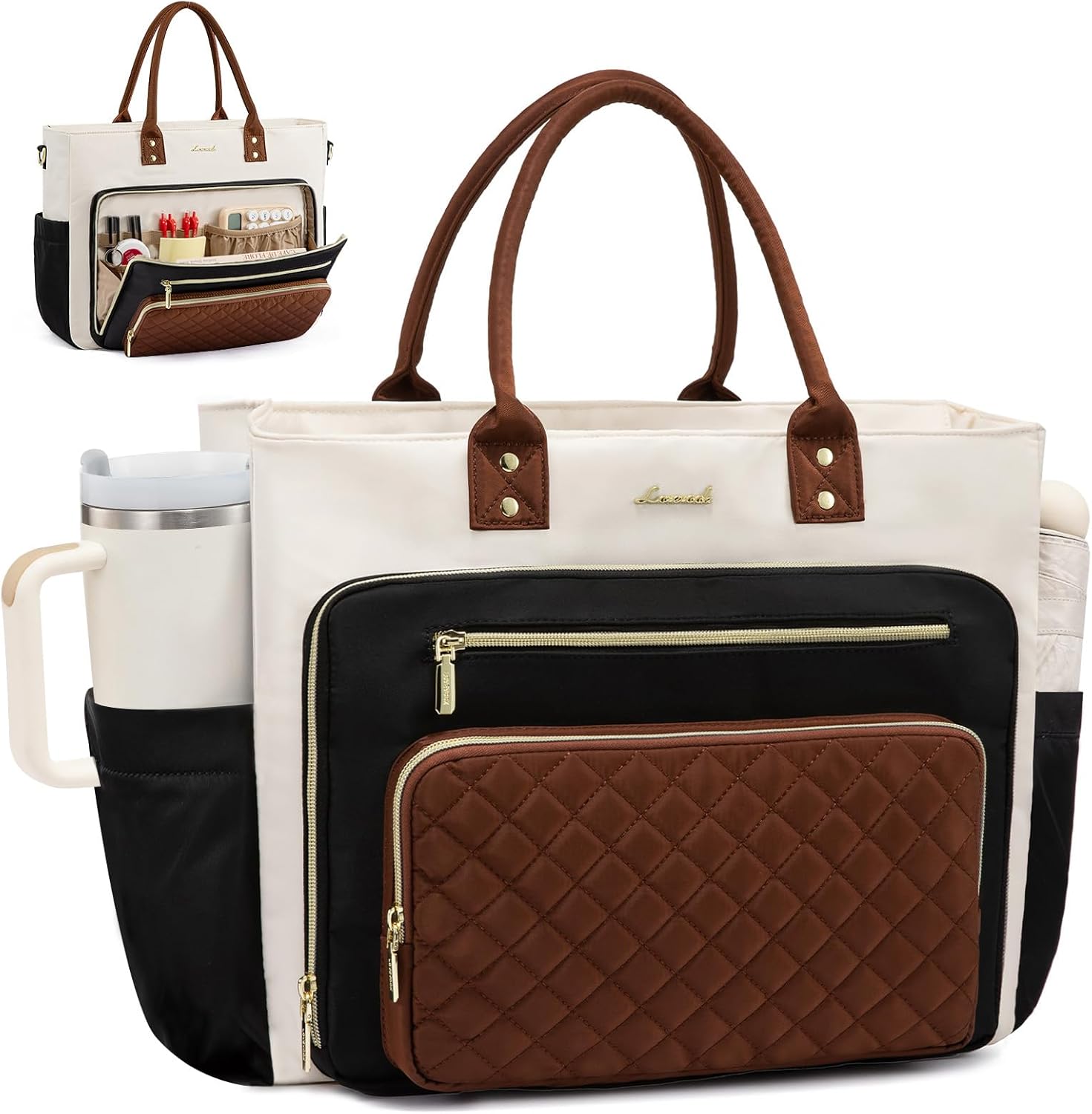 LOVEVOOK teacher tote bag front view in black beige brown colorway