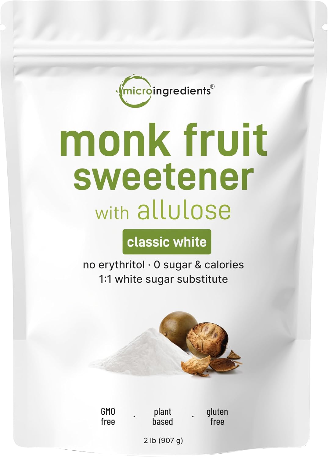 Micro Ingredients monk fruit sweetener front view pouch packaging
