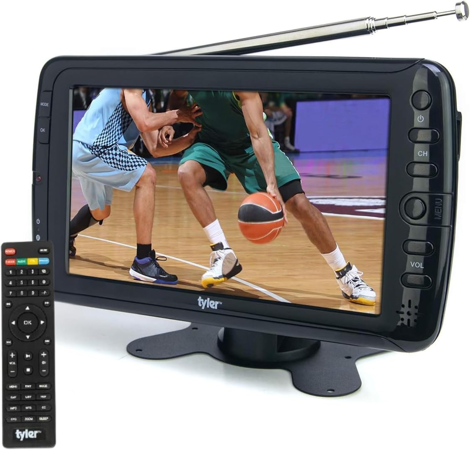 Tyler portable television front view showing the seven inch widescreen display screen