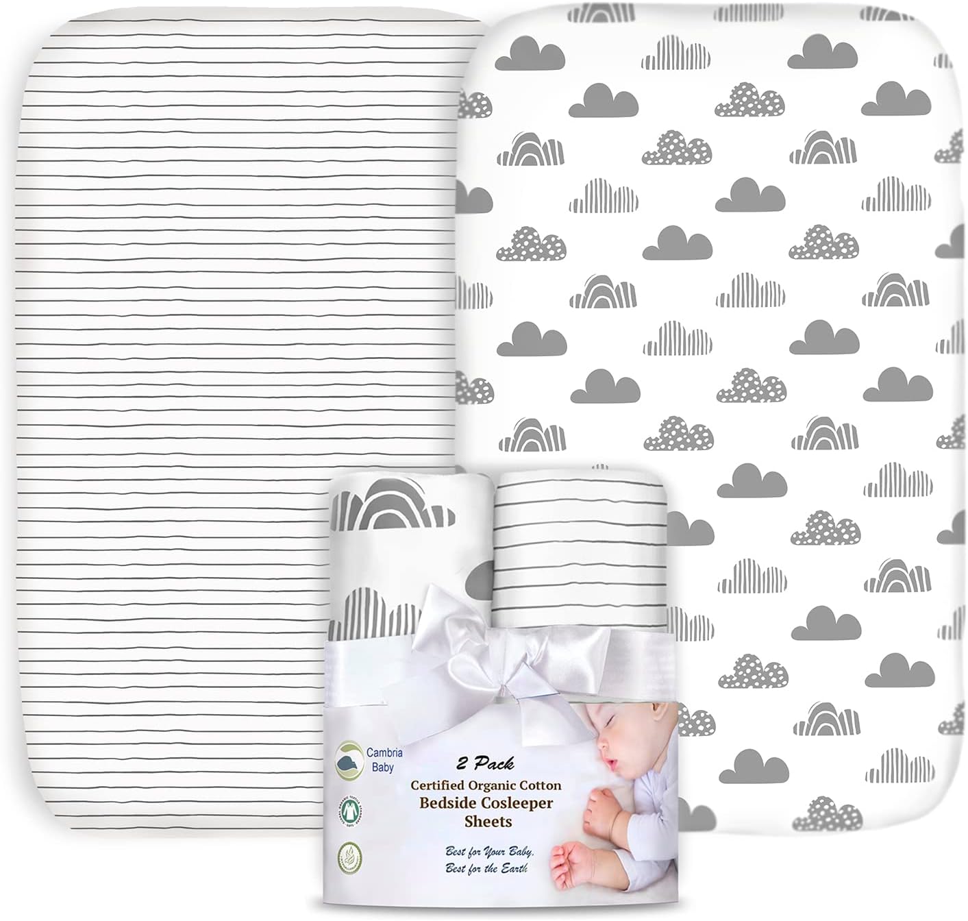 Cambria Baby 2 pack organic cotton bassinet sheets front view
