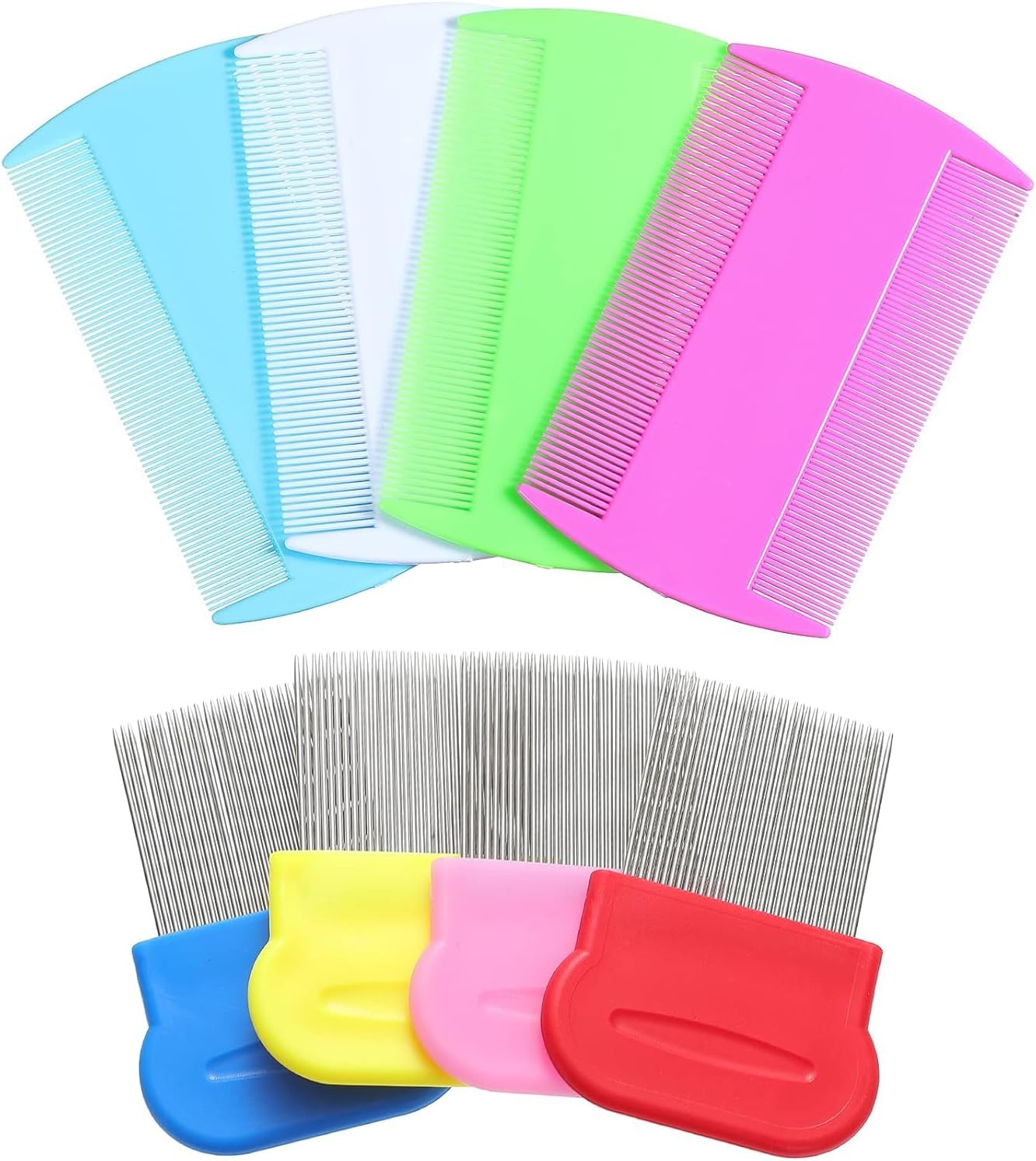 8 Pieces Flea Lice Combs Double Sided Lice Removal Comb Hair Grooming Comb with Metal Teeth(4 x 2 Inch, 2.24 x 2.24 Inch,Pink, Light Blue, Blue, White, Green, Red, Yellow) - Image 1