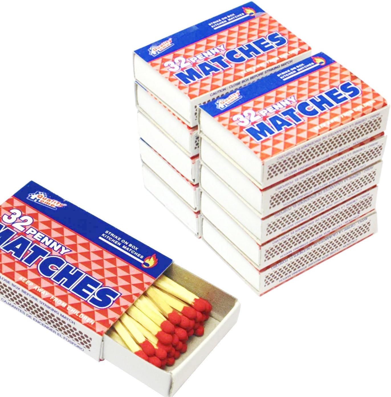 MegaDeal 10 Pack Wooden Safety Matches front view fire starter kit.