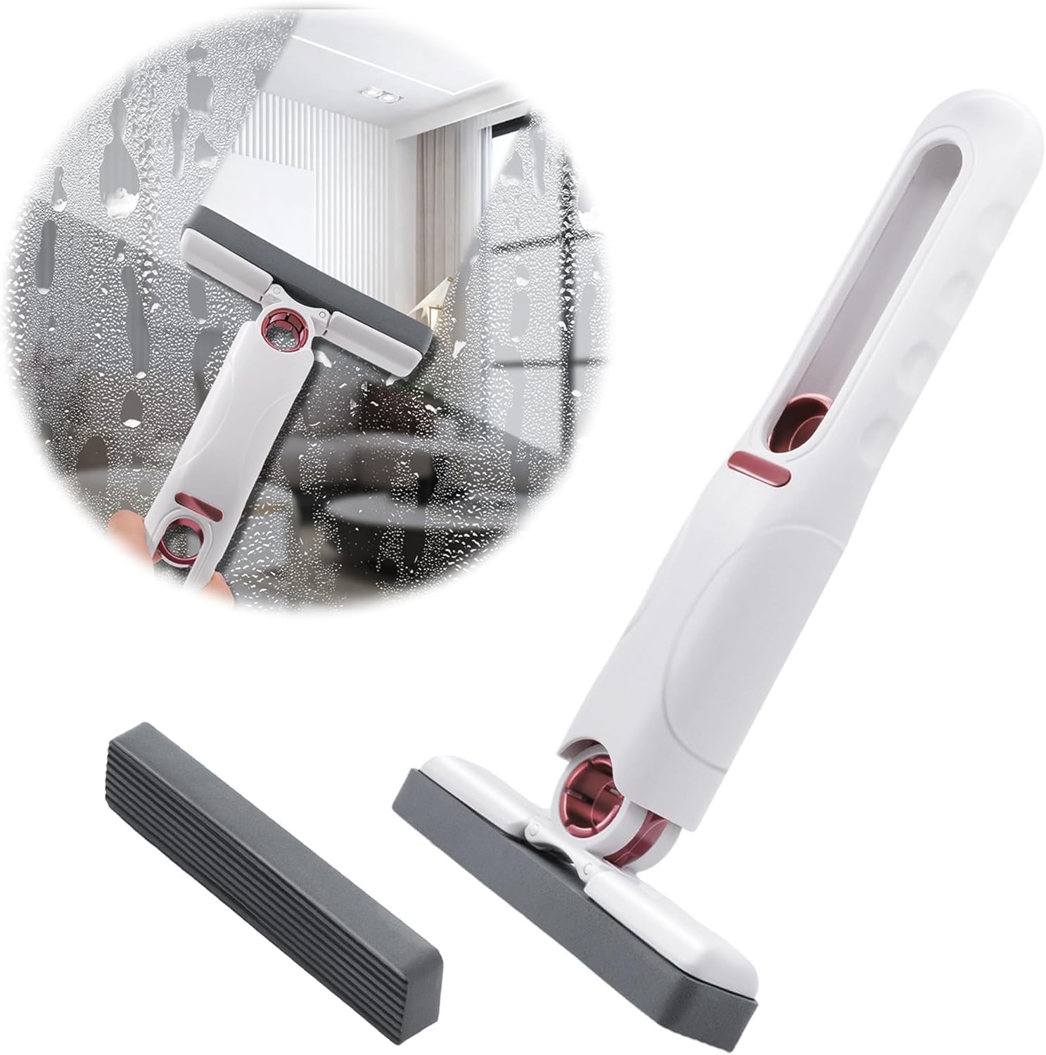 Mcbazel portable mini cleaning mop front view showing white handle and grey sponge head