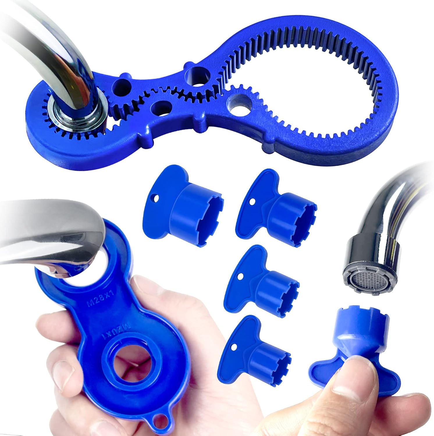 Faucet Wrench with Aerator Removal Tool - Replacement C cached Aerators for Sink M 16, 18, 21, 24 mm - Image 1