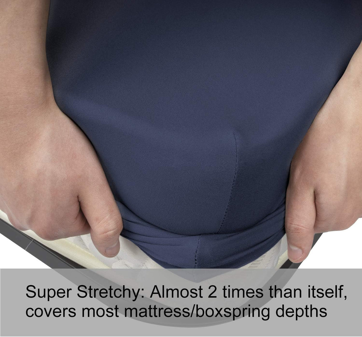 N&Y HOME King Size Fitted Sheet navy blue on mattress display