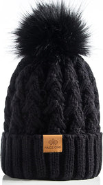 Womens Winter Ribbed Beanie Crossed Cap Chunky Cable Knit Pompom Soft Warm Hat - Image 10