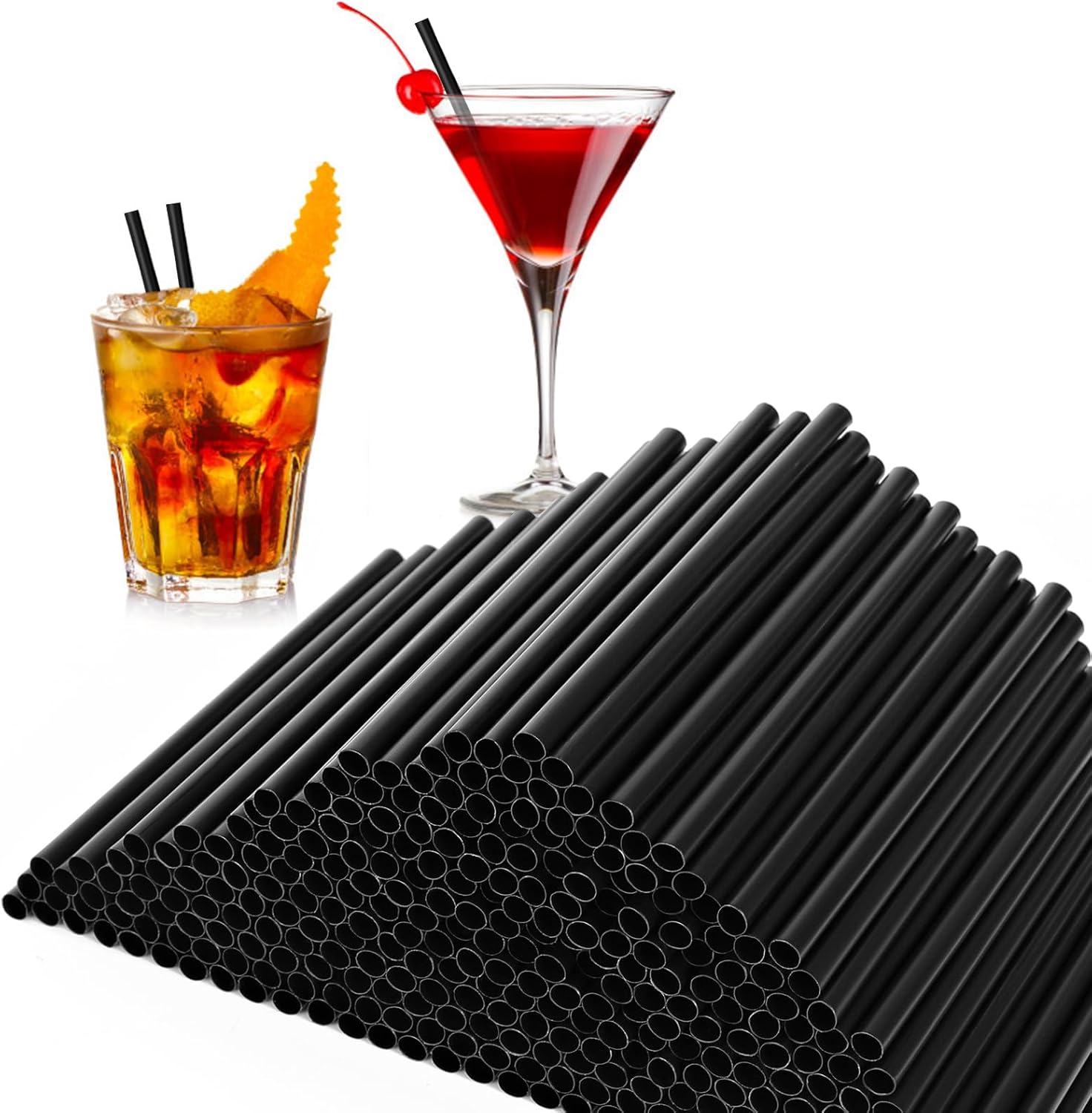 YINCL short black plastic drinking straws 500 count front view pack