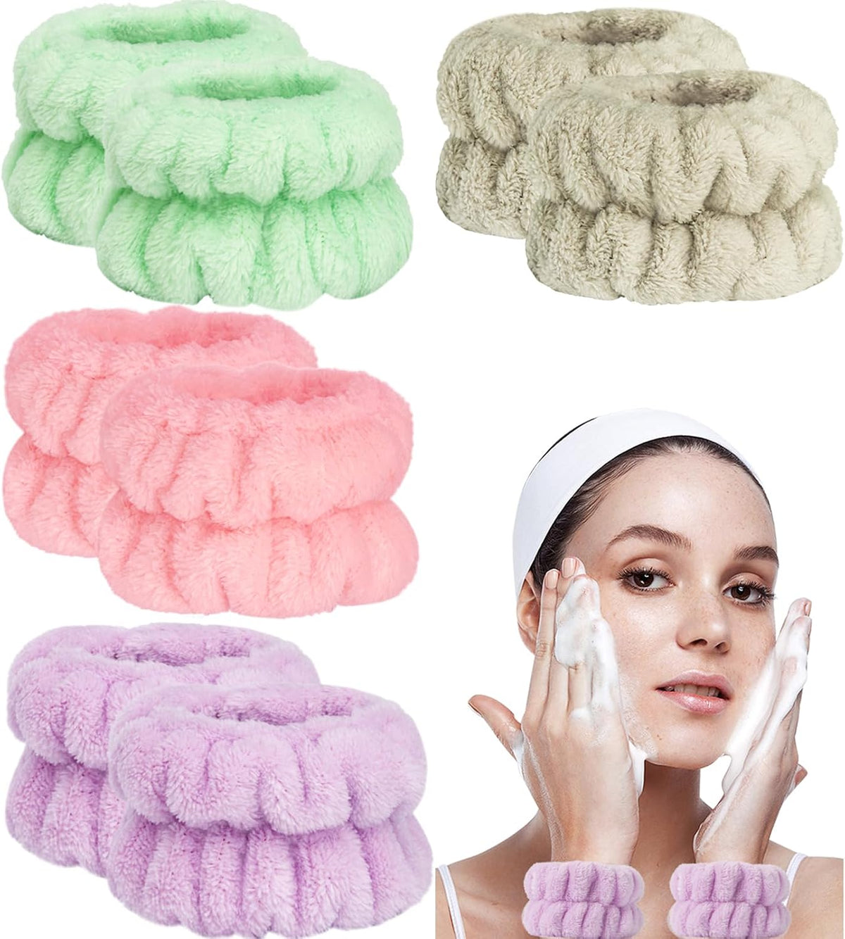 Wrist Bands for Washing Face, Arm Face Wash Wristbands, Wrist Towels Cuffs for Washing Face, Wrist Water Catcher, Microfiber Spa Skincare Sweat Wristbands for Women - Image 9
