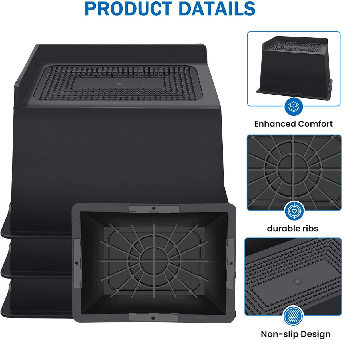 Furniture risers bottom view highlighting TPU rubber base