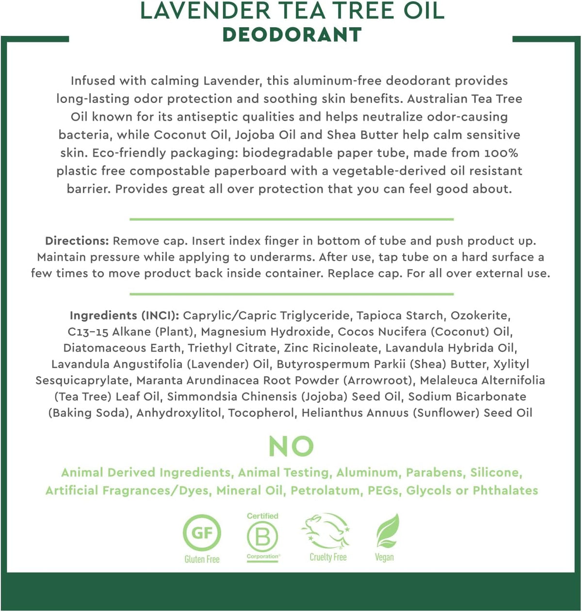Desert Essence lavender deodorant ingredient highlights and benefits