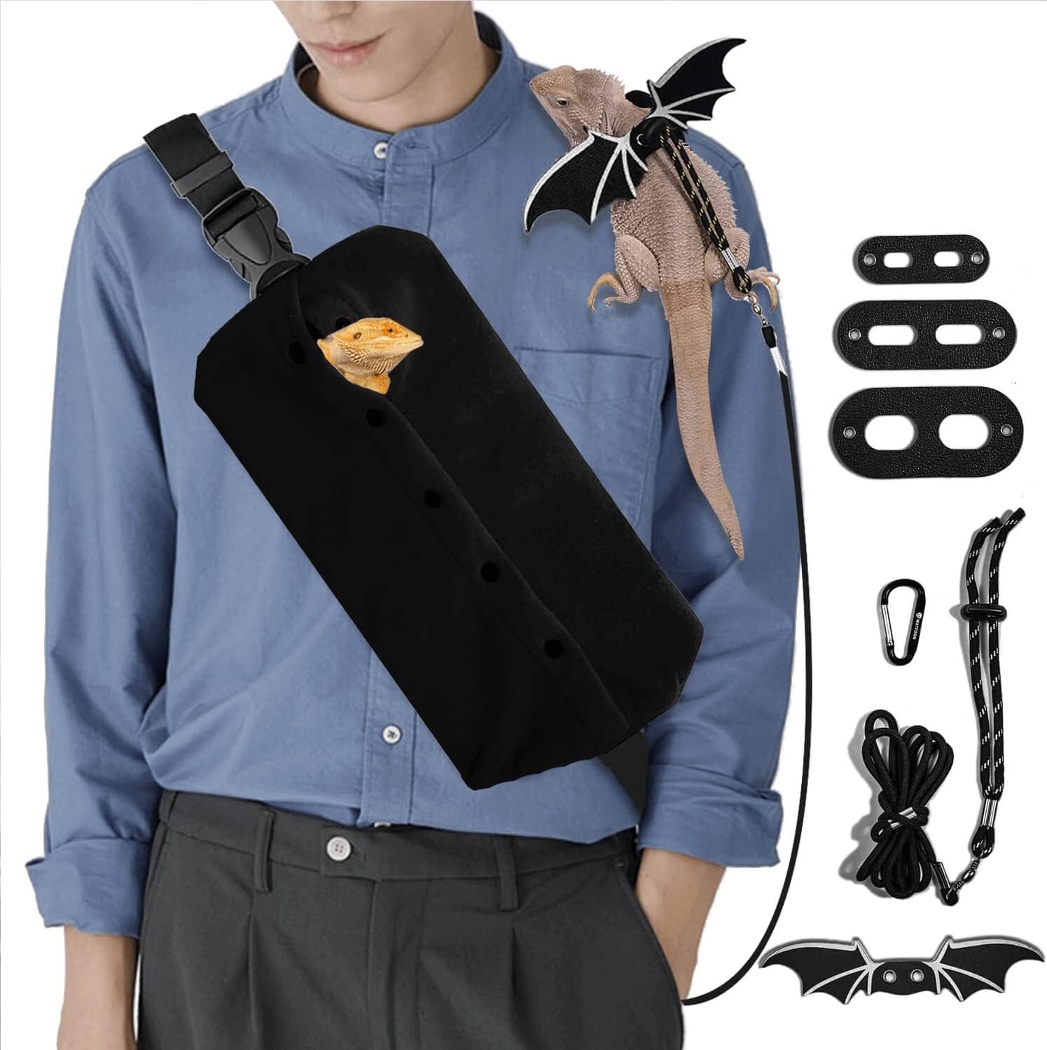 Watfoon Adjustable Lizard Leather Leash Harness and Carrier Sling front view