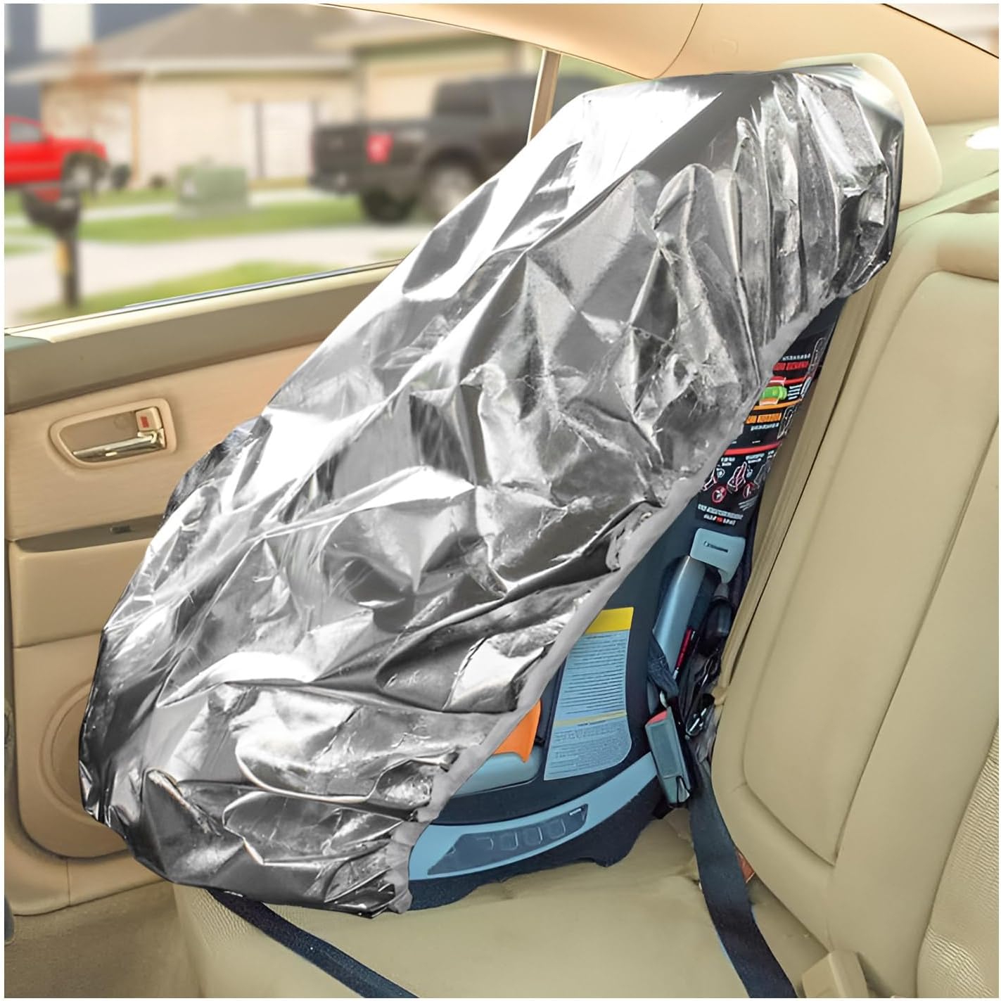 Yourkar baby car seat sun shade cover front view silver heat reflector