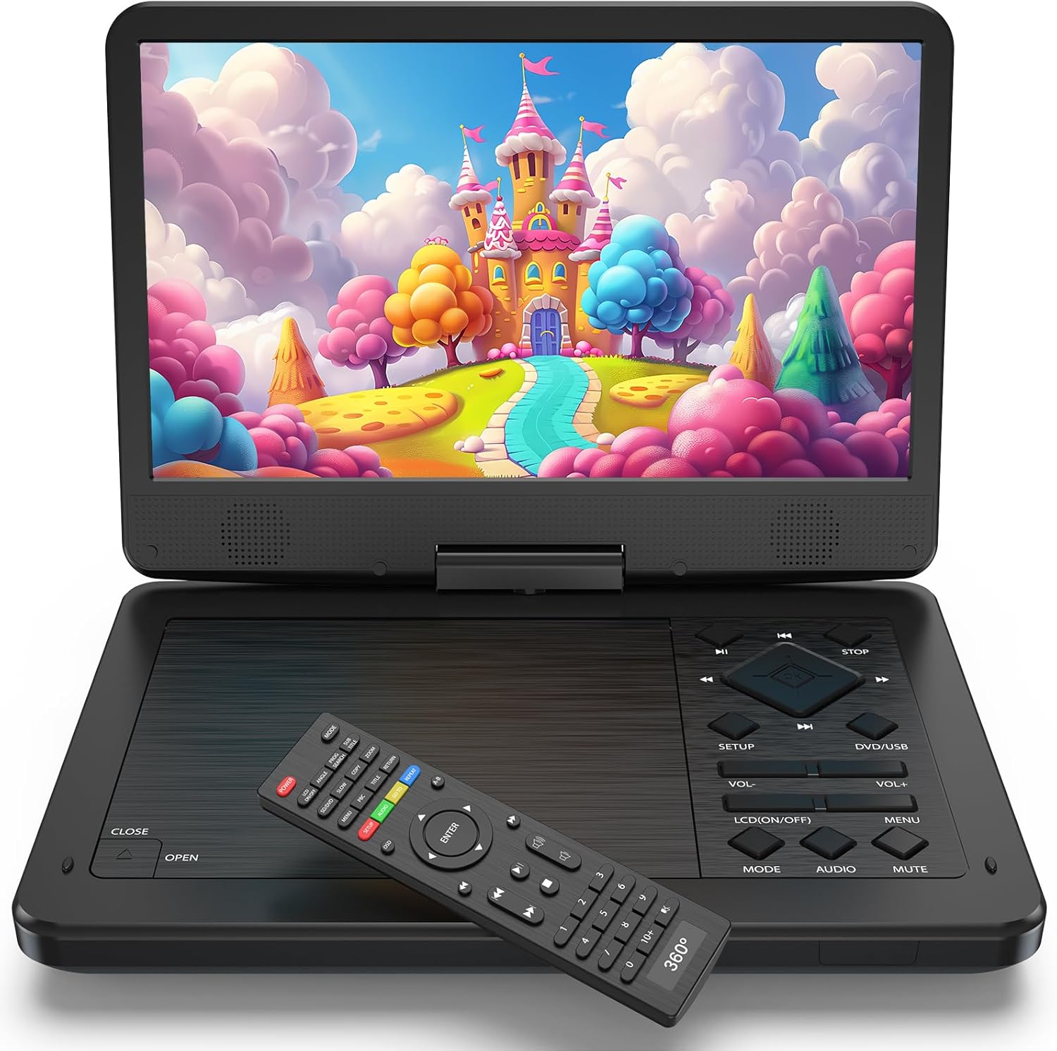 Magofly portable car DVD player front view showing ten point one inch high definition screen