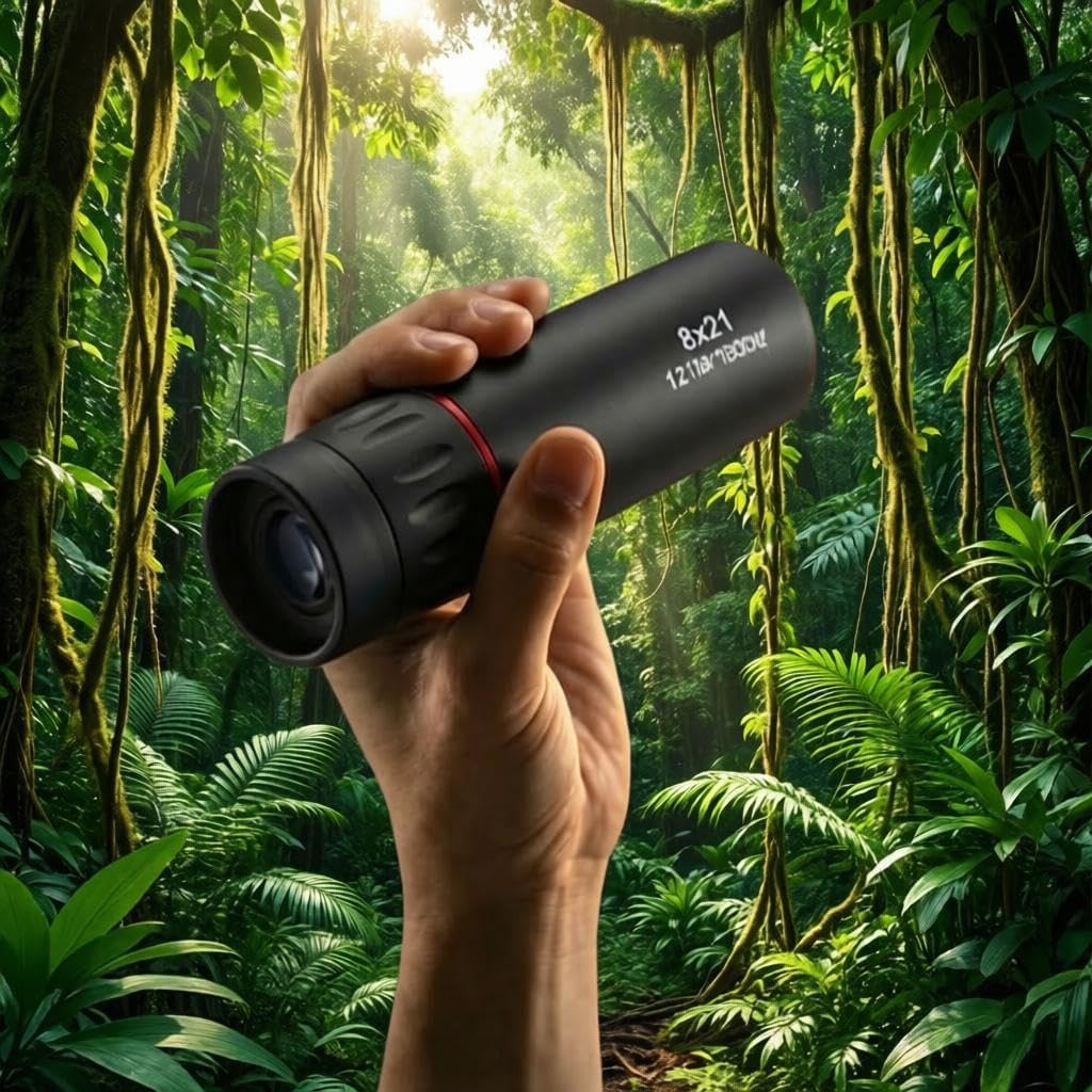 SMBT 8x21 HD monocular telescope front view showing the compact green-coated optical lens.