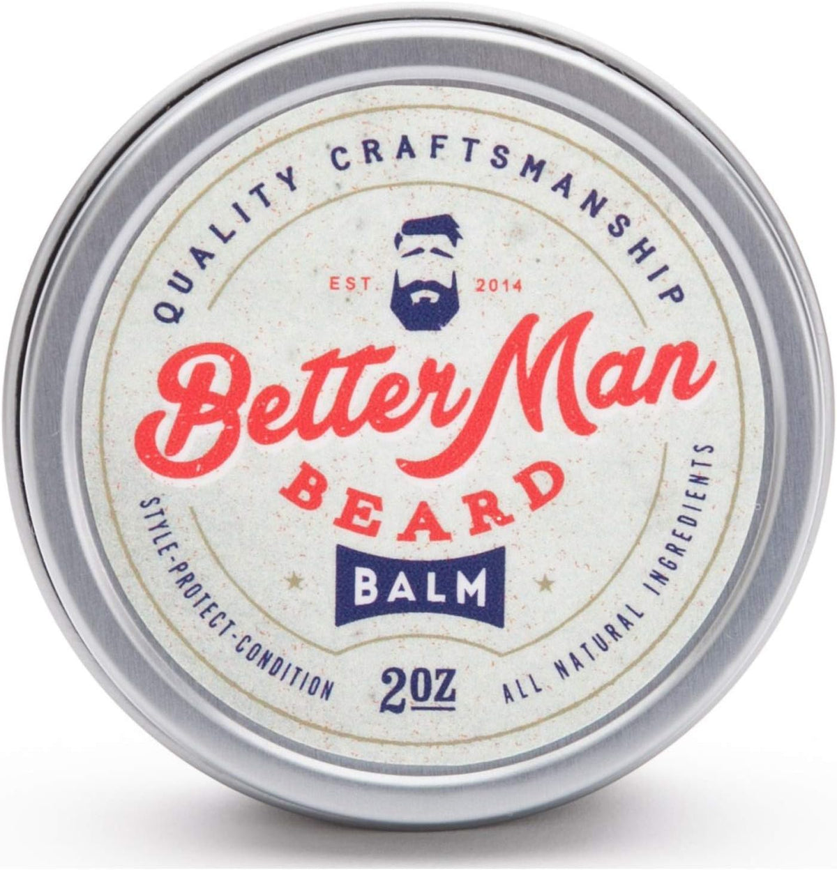 Better Man Beard Balm front view tin packaging