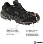 Kahtoola microspikes fitted securely on hiking boot