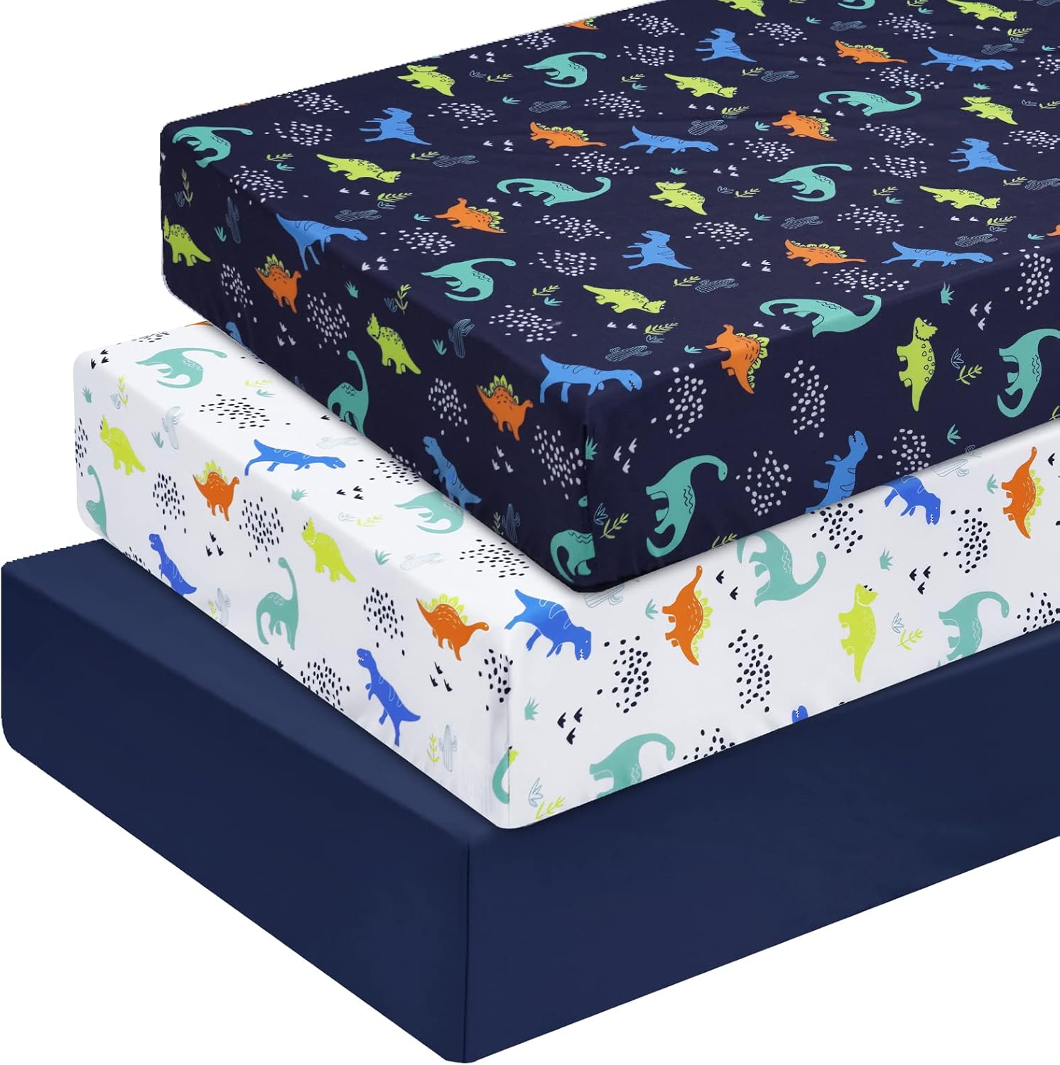 PHF 3 Pack Dinosaur Fitted Crib Sheets Navy Blue