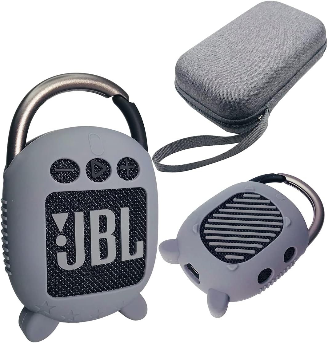 JCHPINE speaker carrying case grey front view showing hard shell exterior structure.