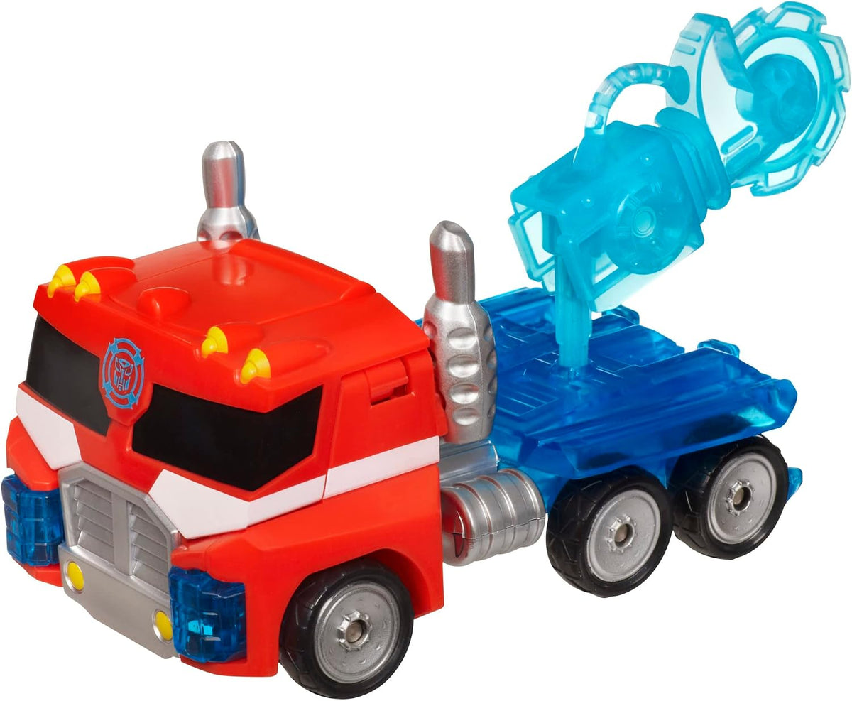 Transformers Optimus Prime toy holding the translucent blue rescue saw