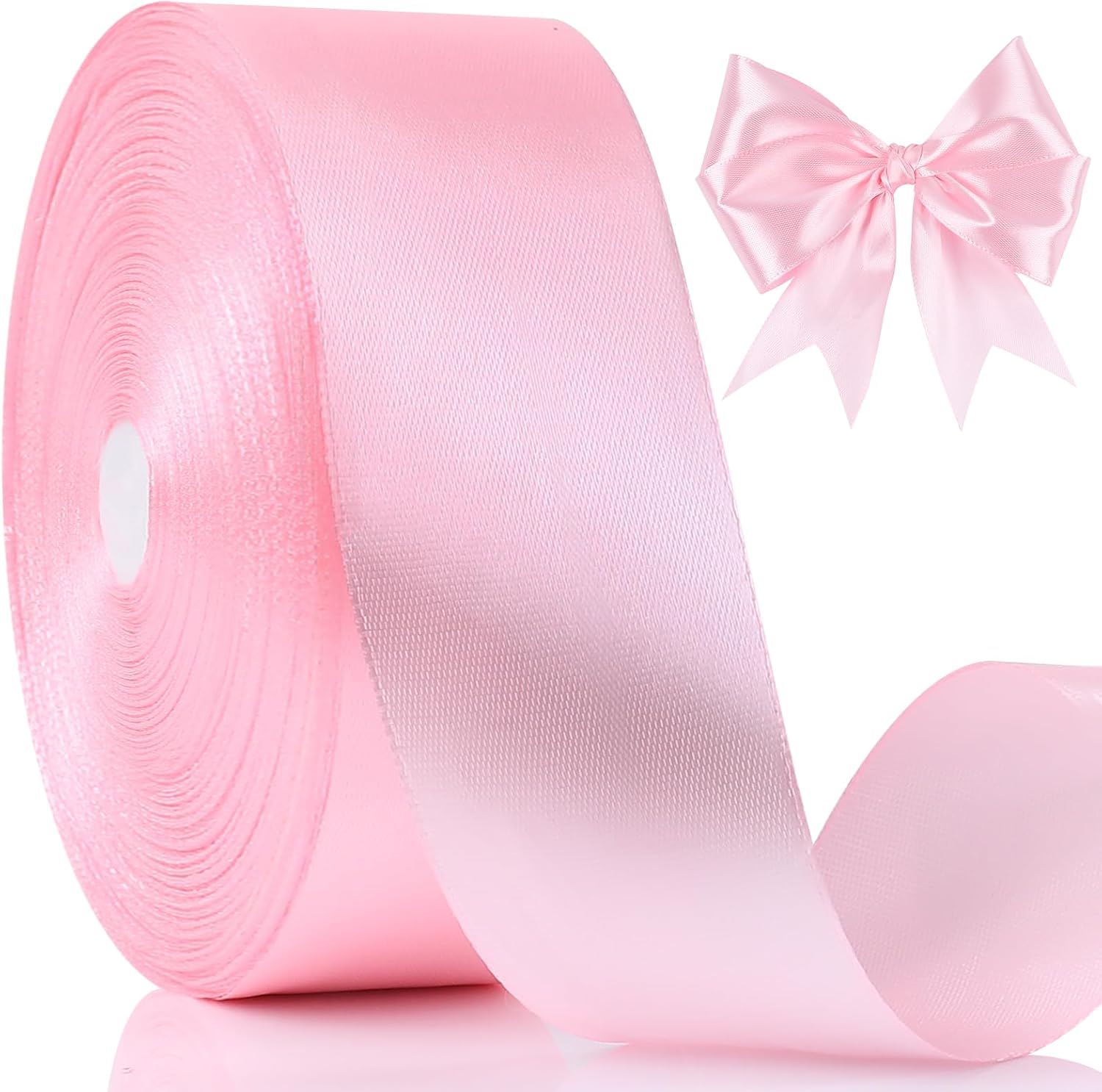 Nescci 1.5 inch pink satin ribbon roll front view