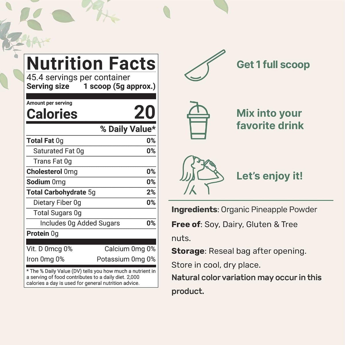 Micro Ingredients Organic Pineapple Powder ingredient label details